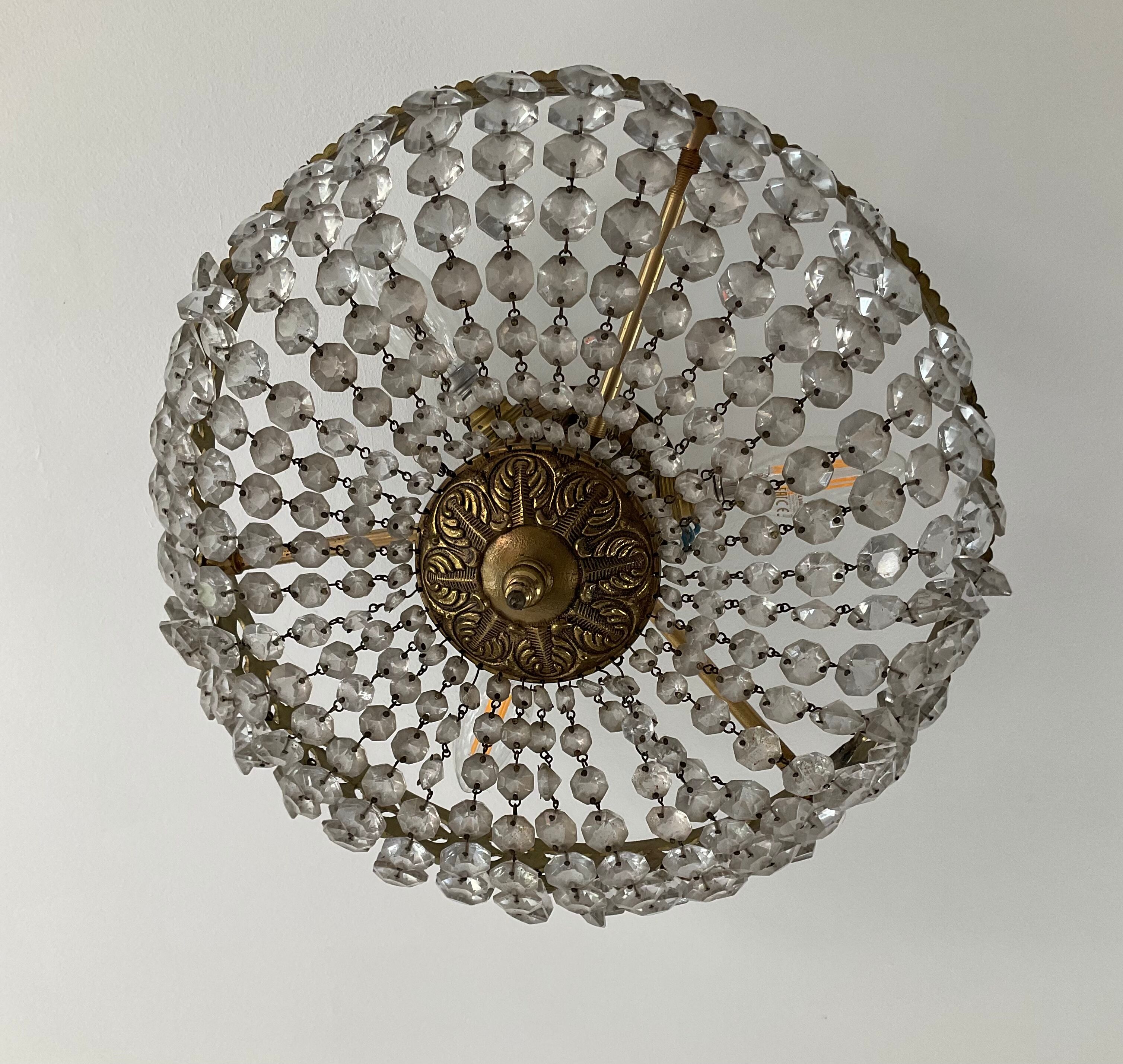 Old ceiling lamp basket with grapevines and bronze