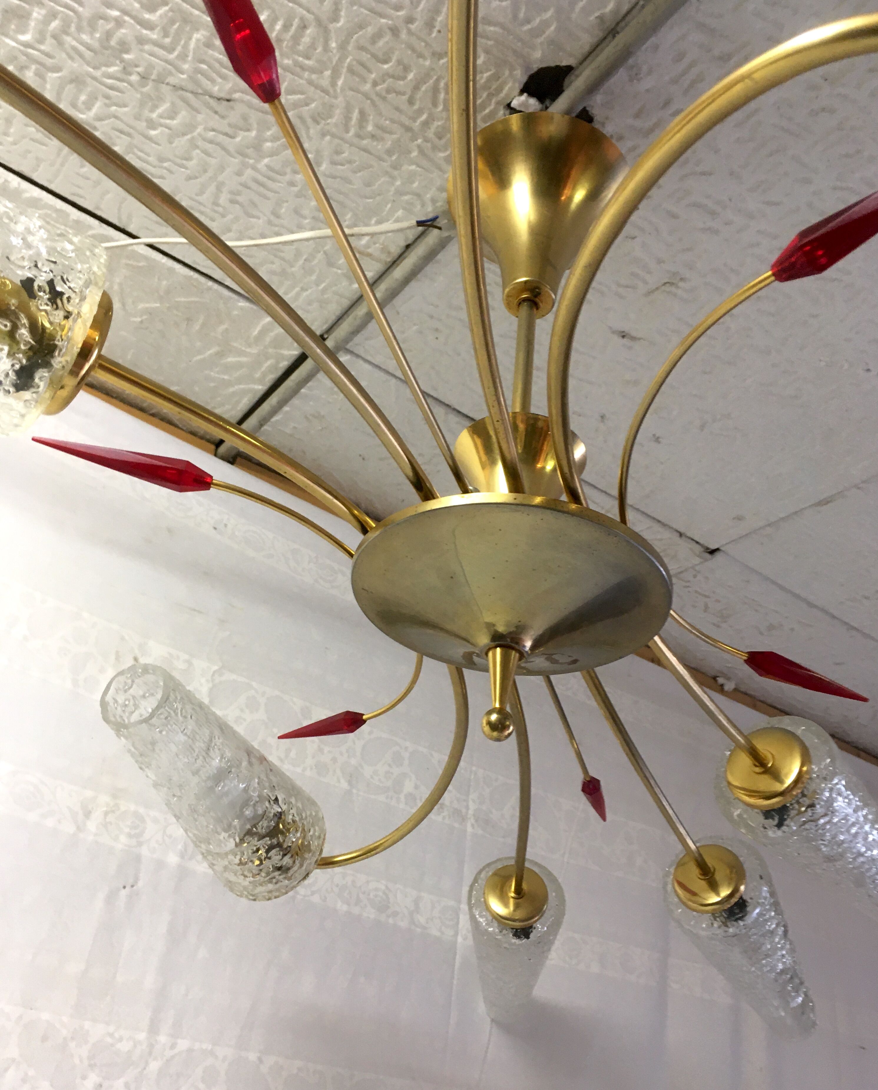 Lustre 8 brass lights and blown glass - 60s