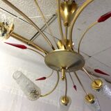 Lustre 8 feux laiton et verre soufflé années 60