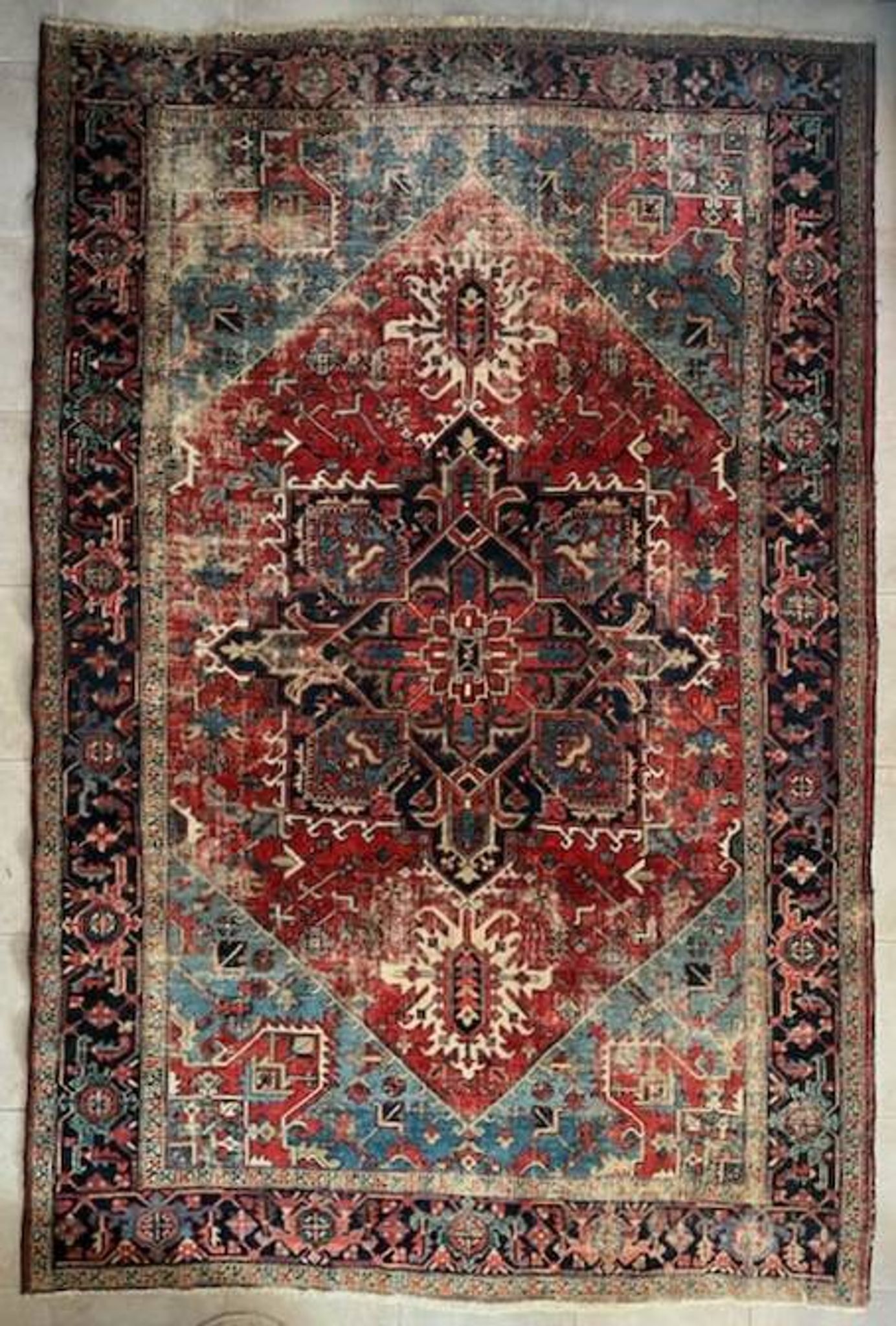 Ancient Heriz Carpet – Cobalt Blue & Indigo – 330 x 218 cm