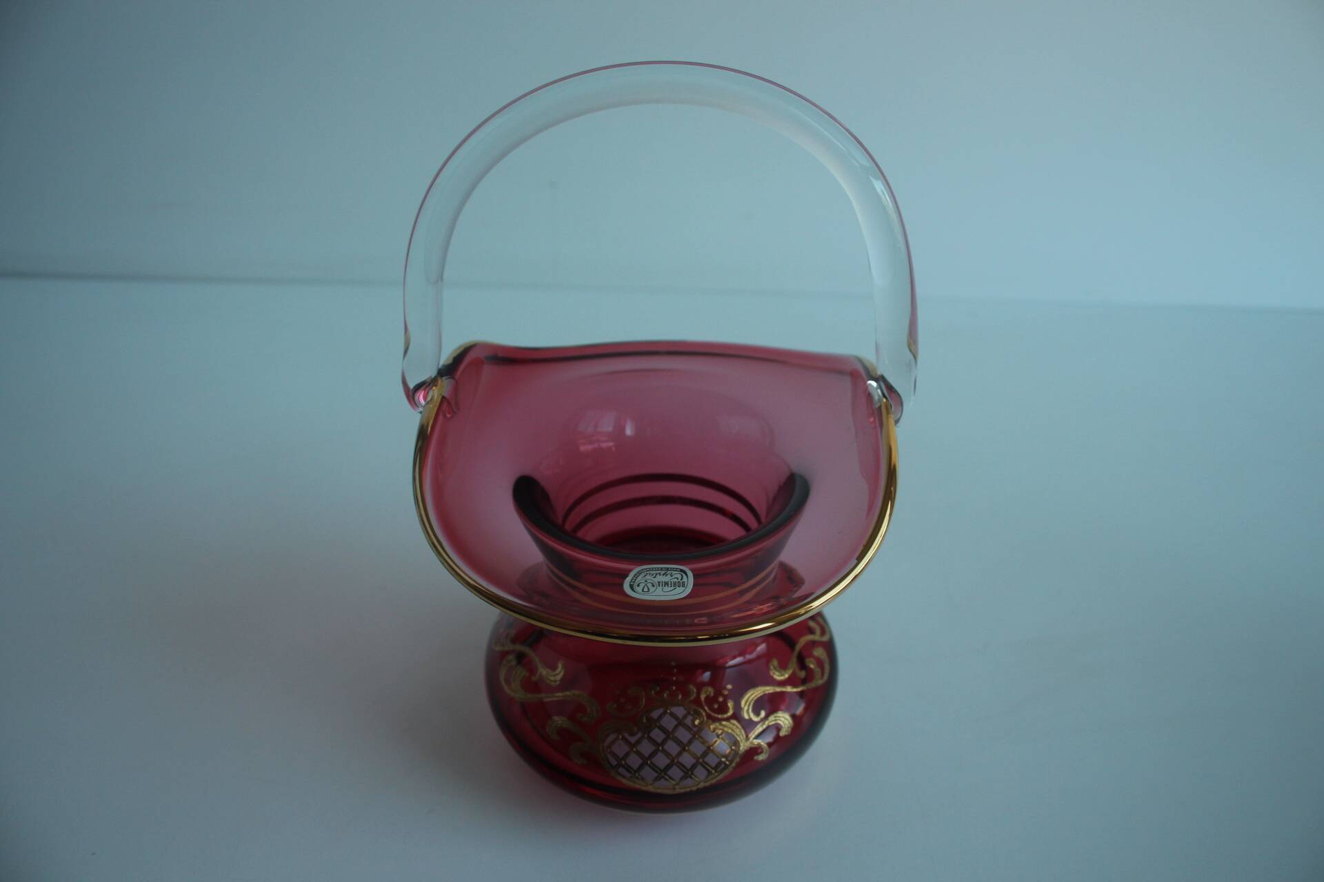 Crystal, gilded basket, Bohemia Crystal, Czechoslovakia, 1960's.