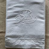 Drap ancien coton /lin brodé main