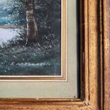 Original Gouache painting "the swan pond" Z.M. François + frame