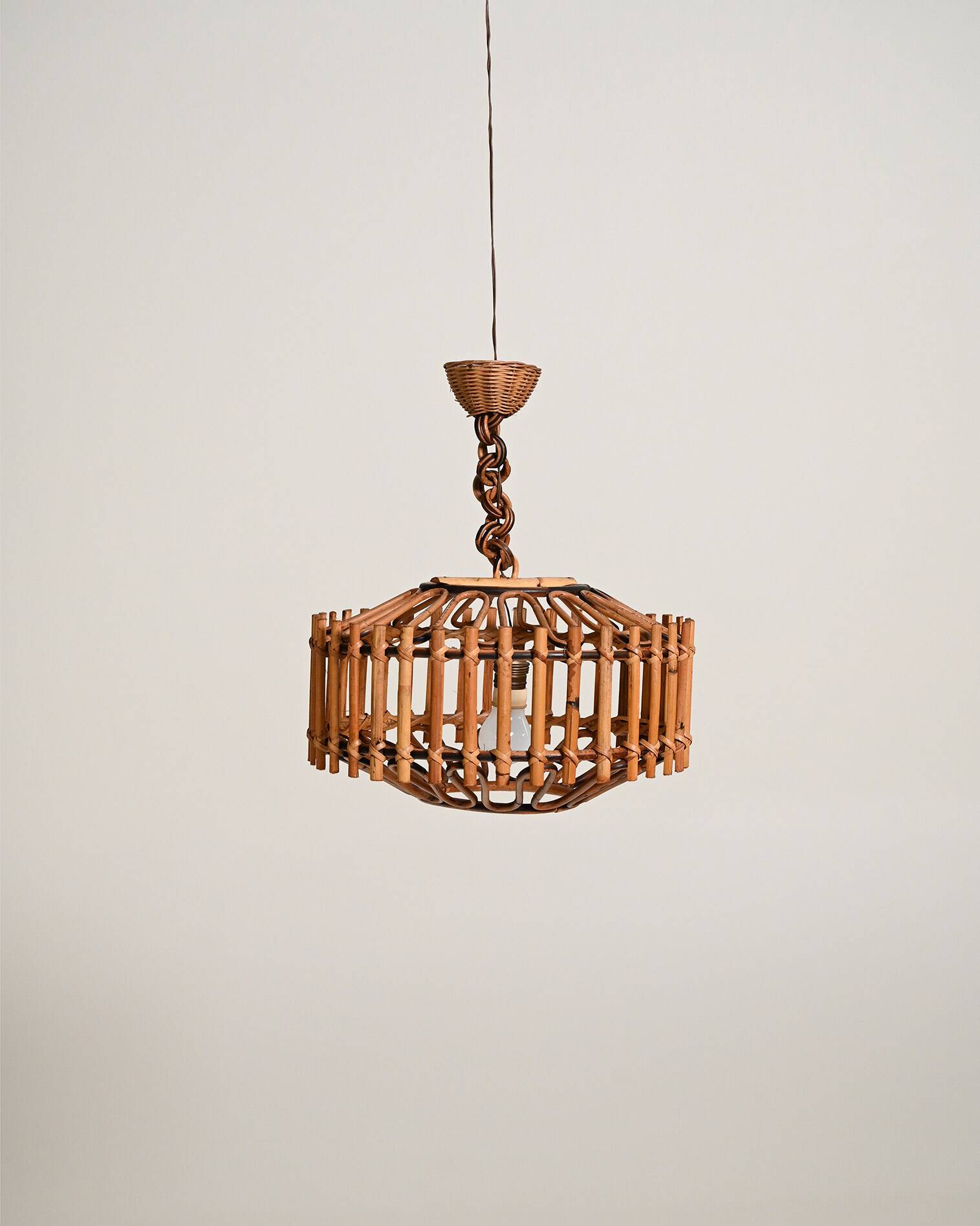 Rattan woven ceiling lamp, '70s