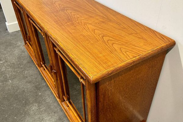 Buffet en bambou miroir vintage par Maugrion pour Roche Bobois, années 1970. France