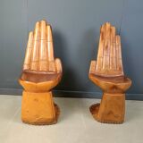 Pair of hand shaped teak chairs, 1970s