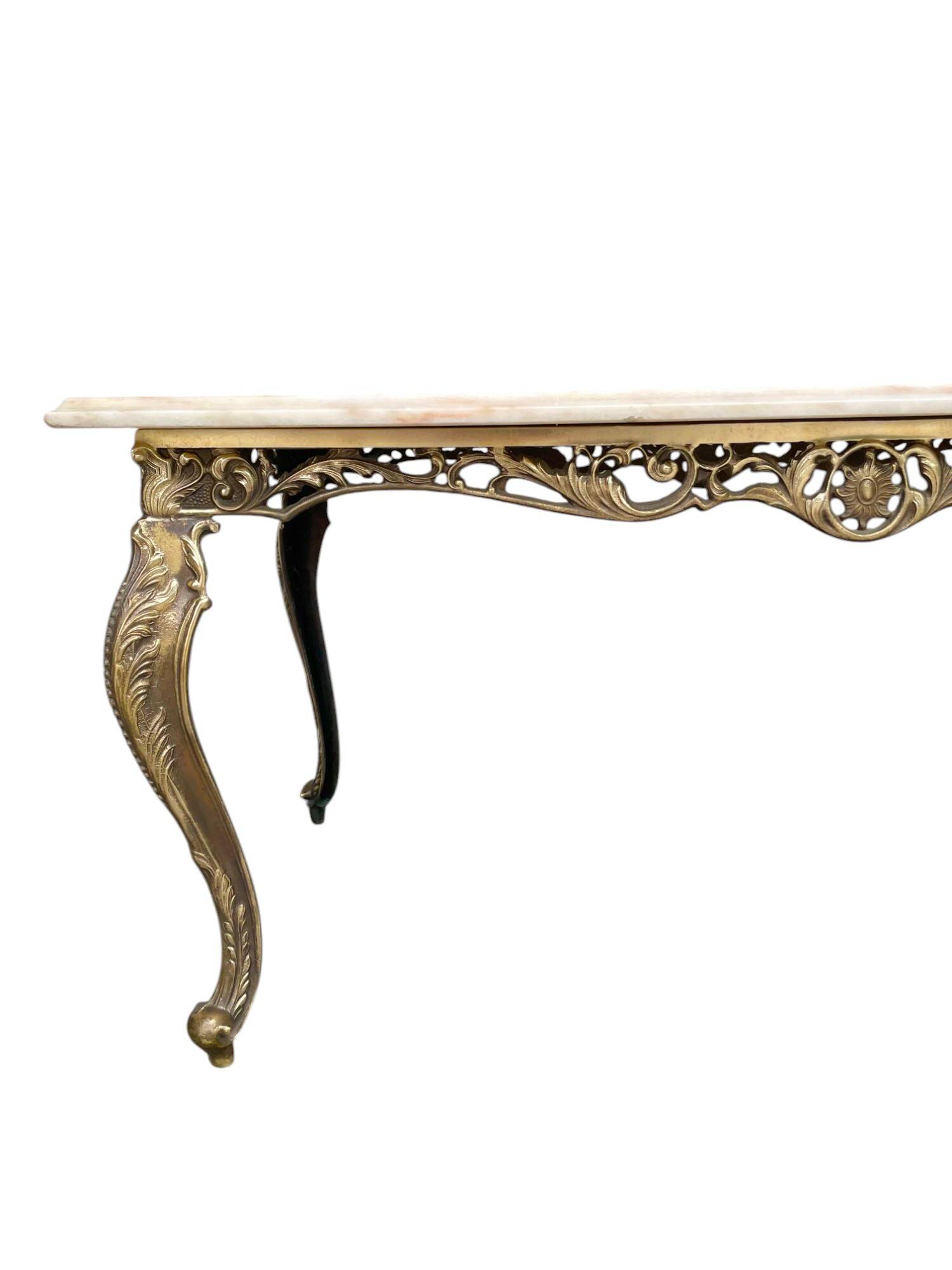 Louis XV style coffee table in marble and copper