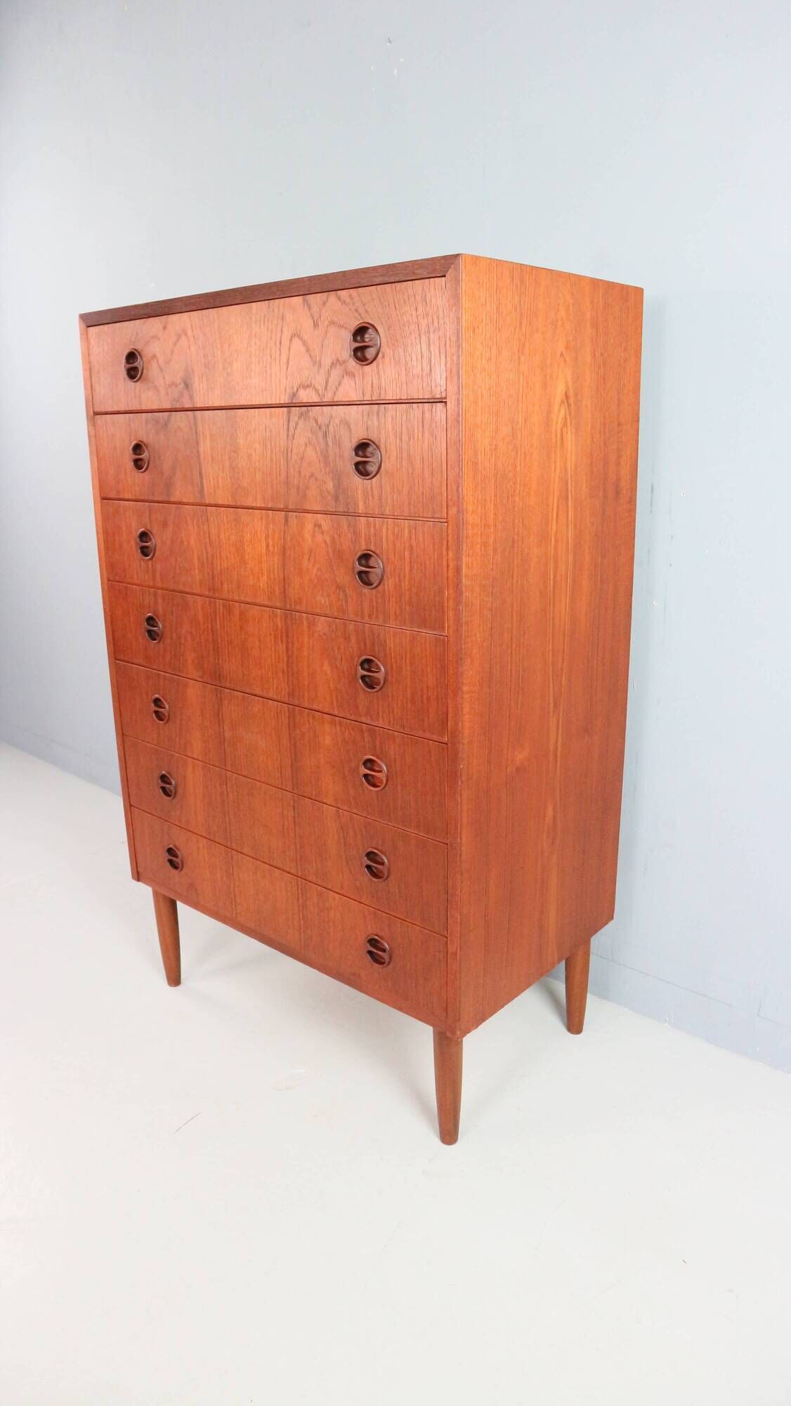 Mid-century modern Danish chest of seven drawers, tallboy in teak, 1960s