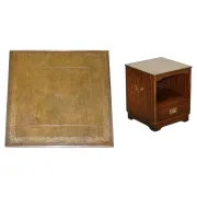 Vintage Bevan Funell Military Campaign Bedside Table with Leather Top