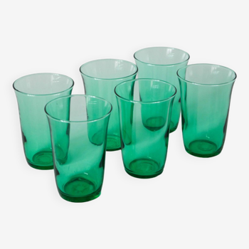 Lot de 6 verres en verre vert 1970