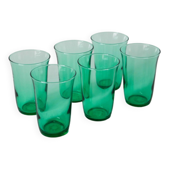 Lot de 6 verres en verre vert 1970