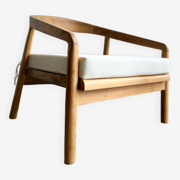 Chaise longue profonde xl en bois de teck avec coussin