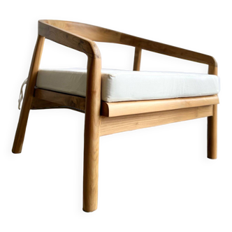 Chaise longue profonde xl en bois de teck avec coussin