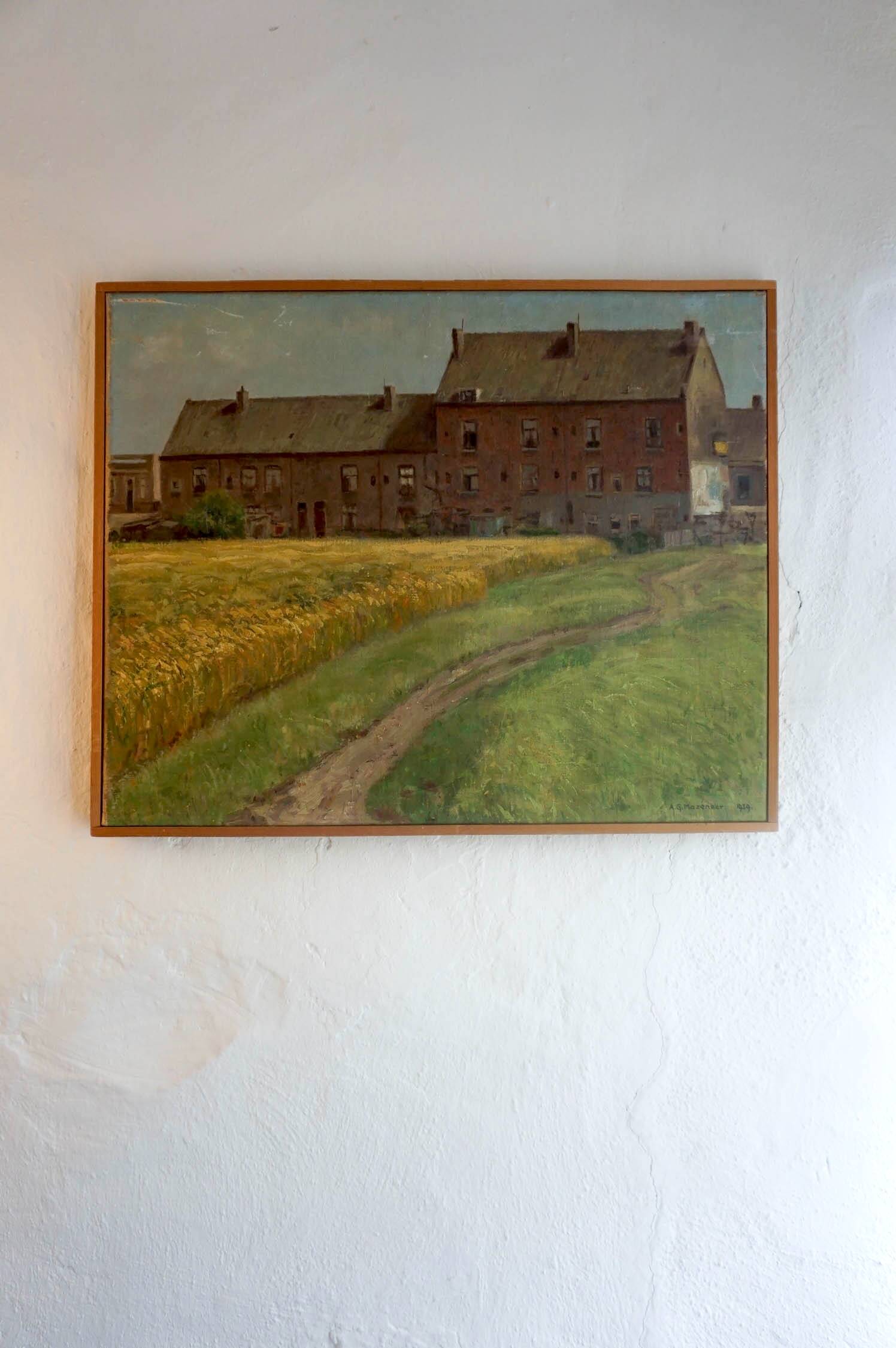 Impressionist painting of belgian farmhouse scene