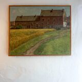 Peinture impressionniste d'une scène de ferme belge