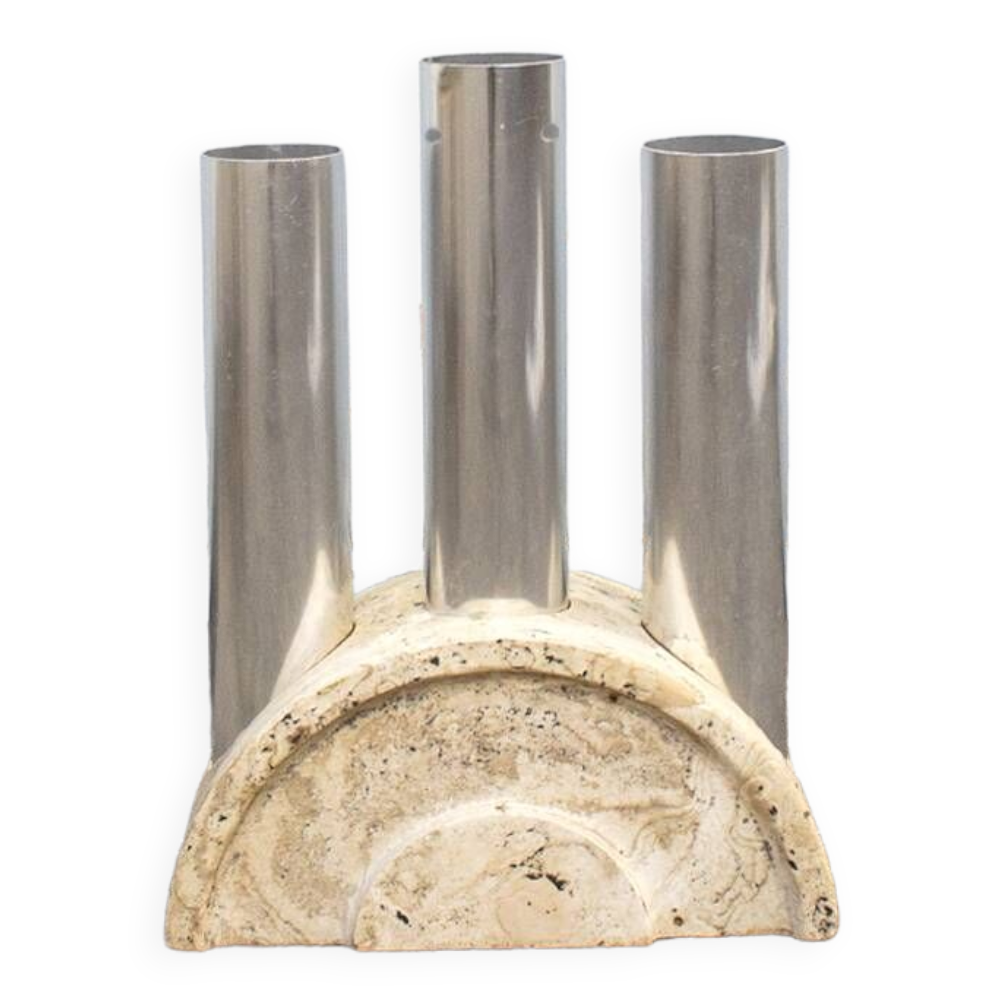 Porte-parapluie Travertin et aluminium Italie 1970