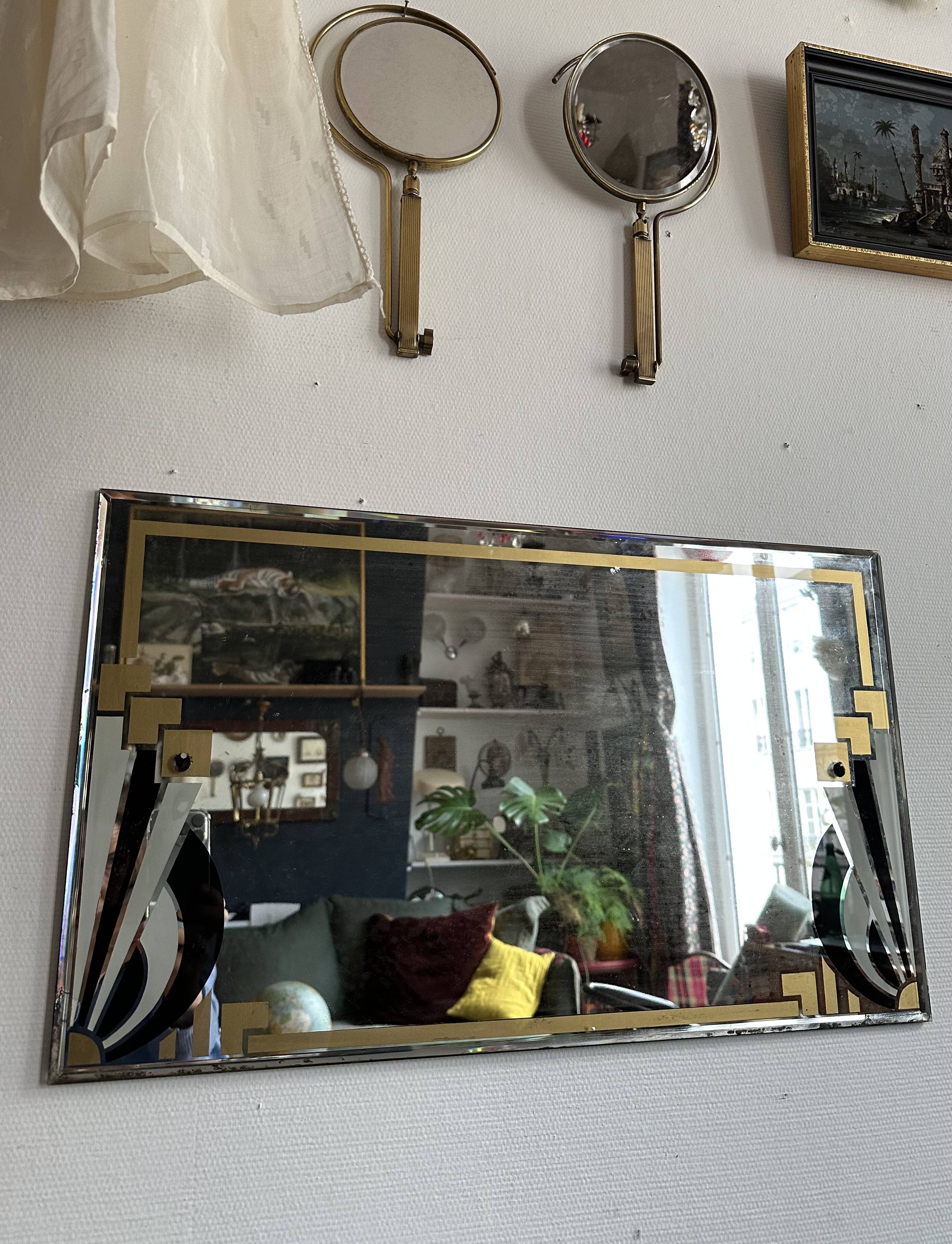 Hand-painted Art Deco beveled mirror - 1930