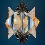 Amber chrome chandelier Murano mid-century by Toni Zuccheri for Mazzega, Italy, 1970s.