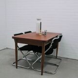 vintage set of x4 chrome tubular chairs black rib