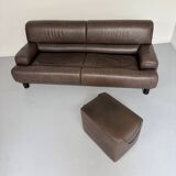 Antique buffalo leather sofa and pouf, de sede n' 18 design, from the 80s