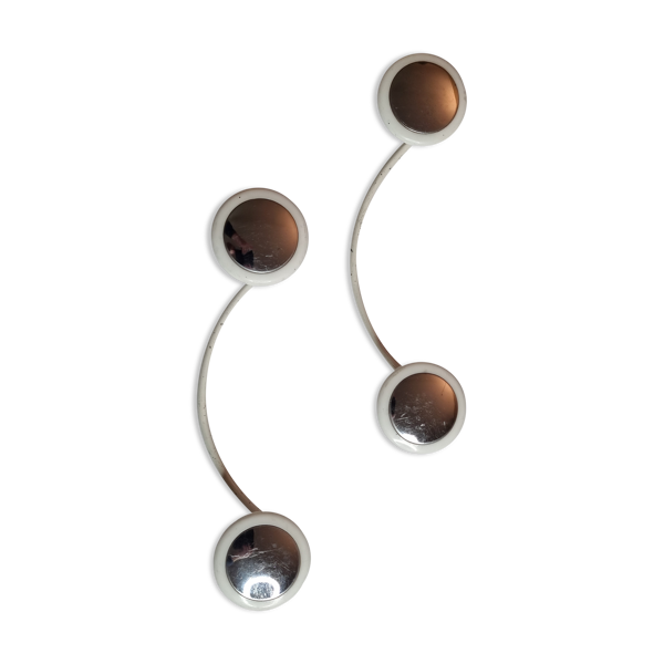 Paire de portemanteux vintage, blanc et argent, années 60