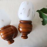 Pair of beech and opaline wall lamps, vintage