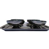 Set of 4 ice cream cups, stainless steel, dessert cups on foot with tray