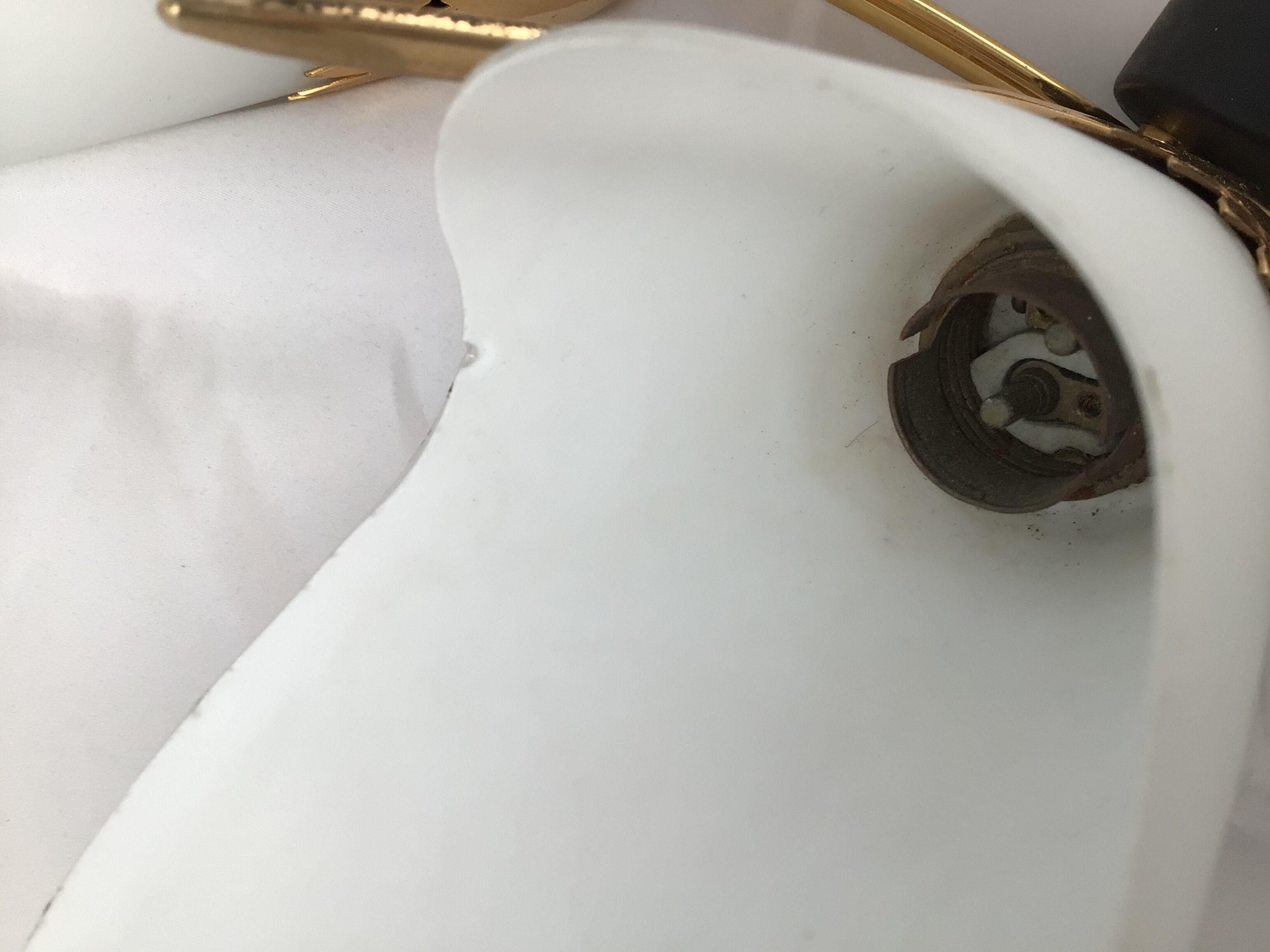 Pair of 60's gilded appliques 2 white conical lights