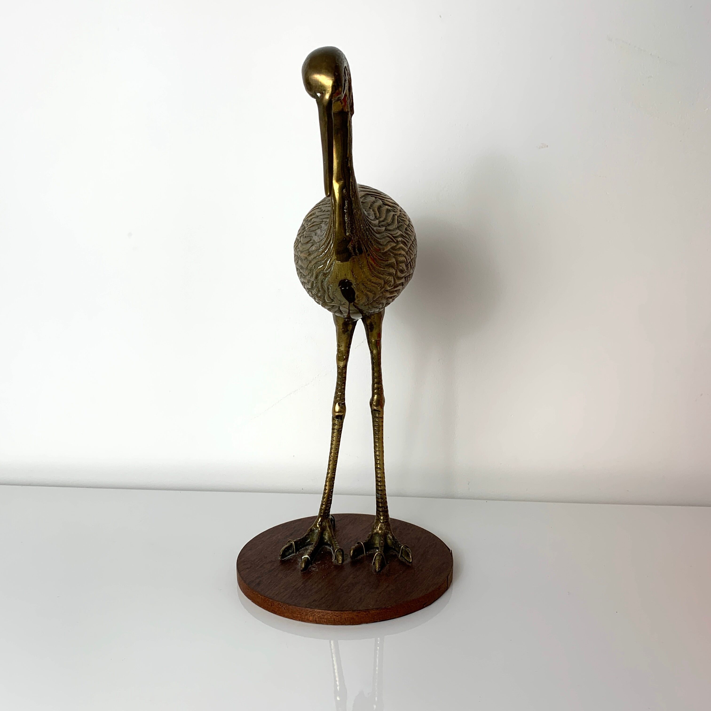 Sculpture subject vintage heron bird in brass
