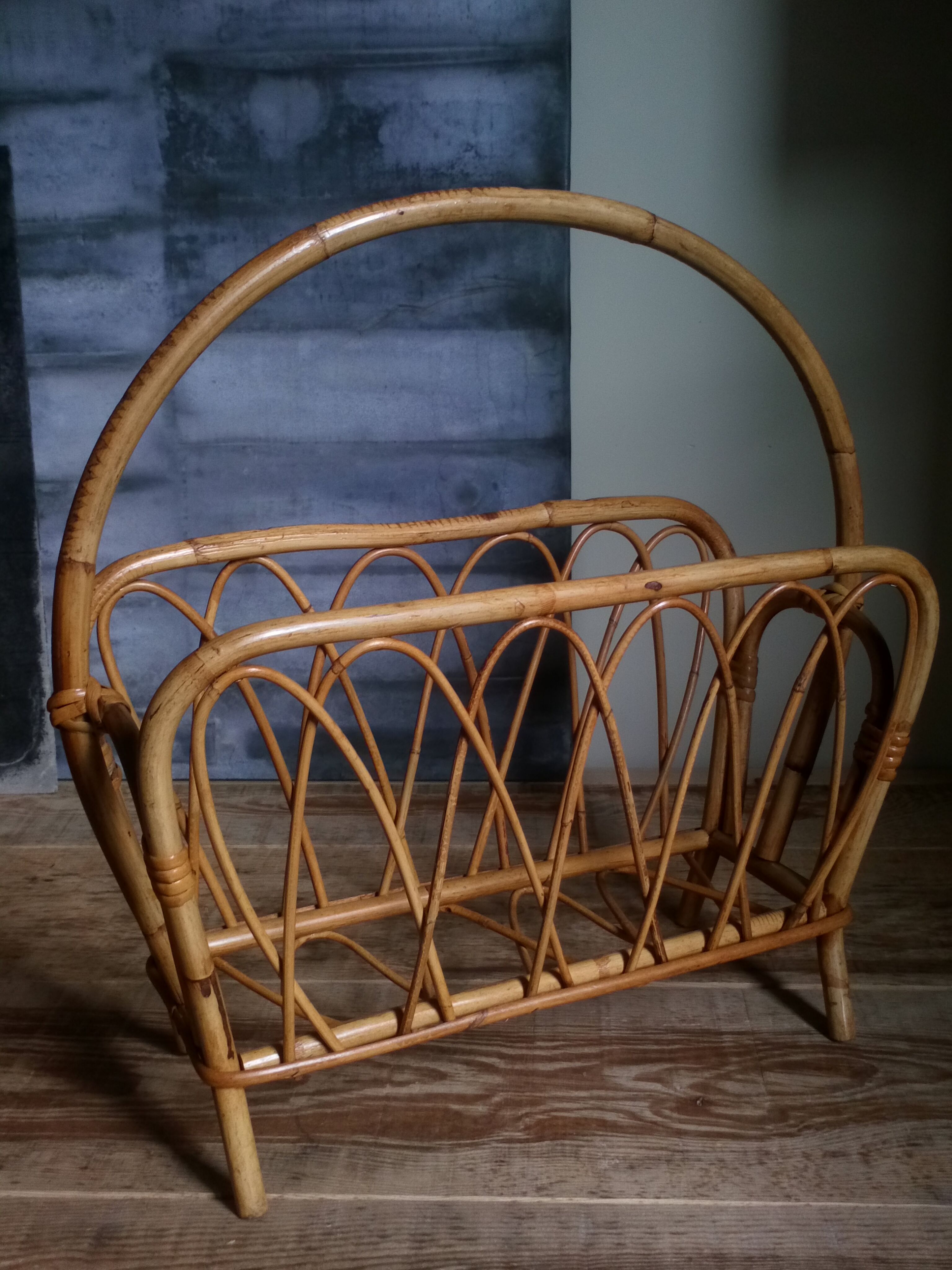 Rattan magazine holder 50s