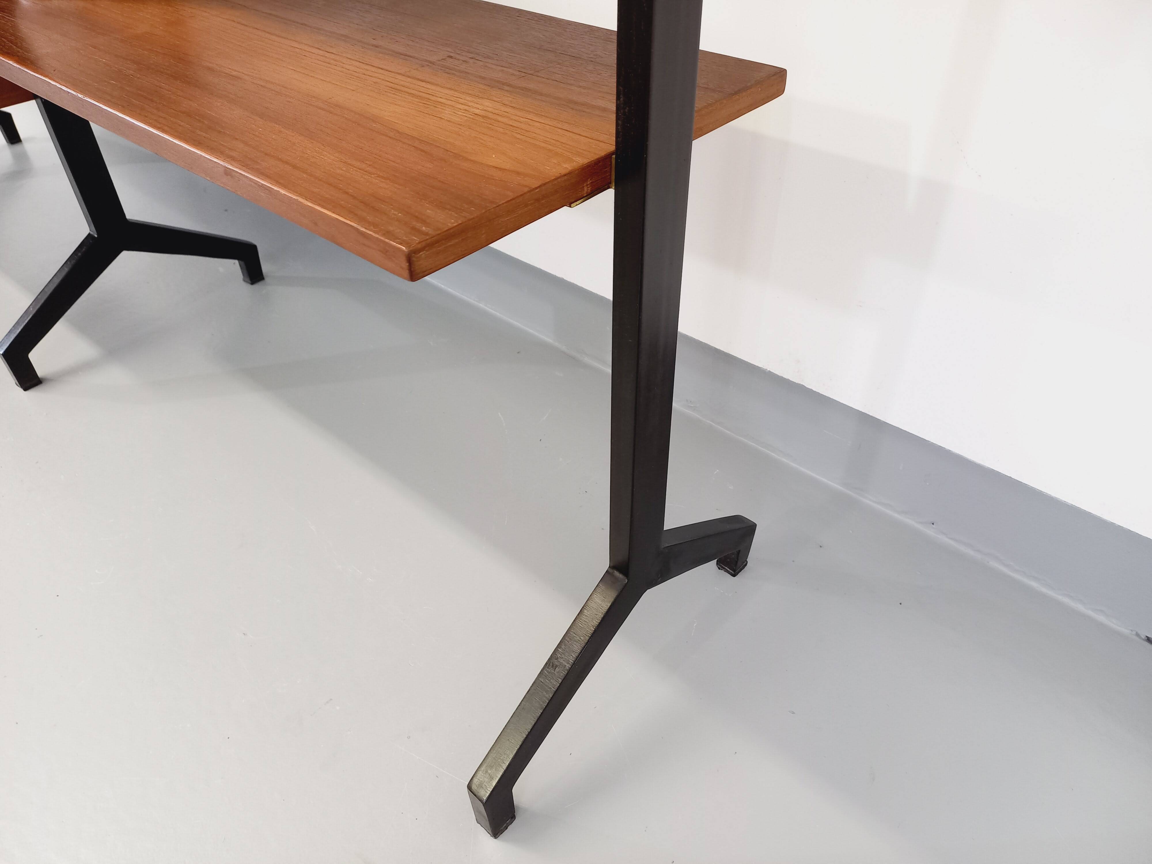 Italian bookcase vintage modular double shelf in teak and metal from the 60s