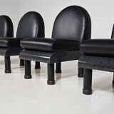 Black leather loungers in the style of The Brisk One by Ettore Sottsass, 1980.