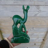 Vintage statue 50/60 Biche Lemanceau St Clément dark green ceramic