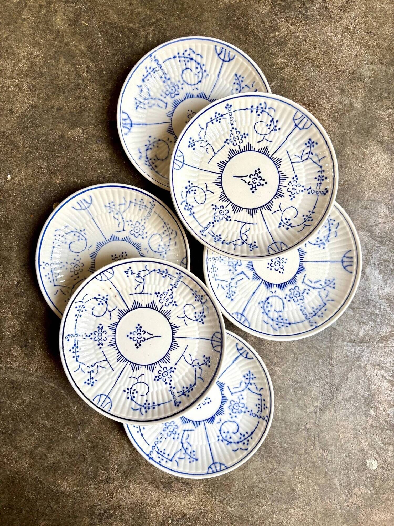 6 Boch La Louvière blue glazed earthenware bread plates, "Copenhagen" service - 1920s-30s