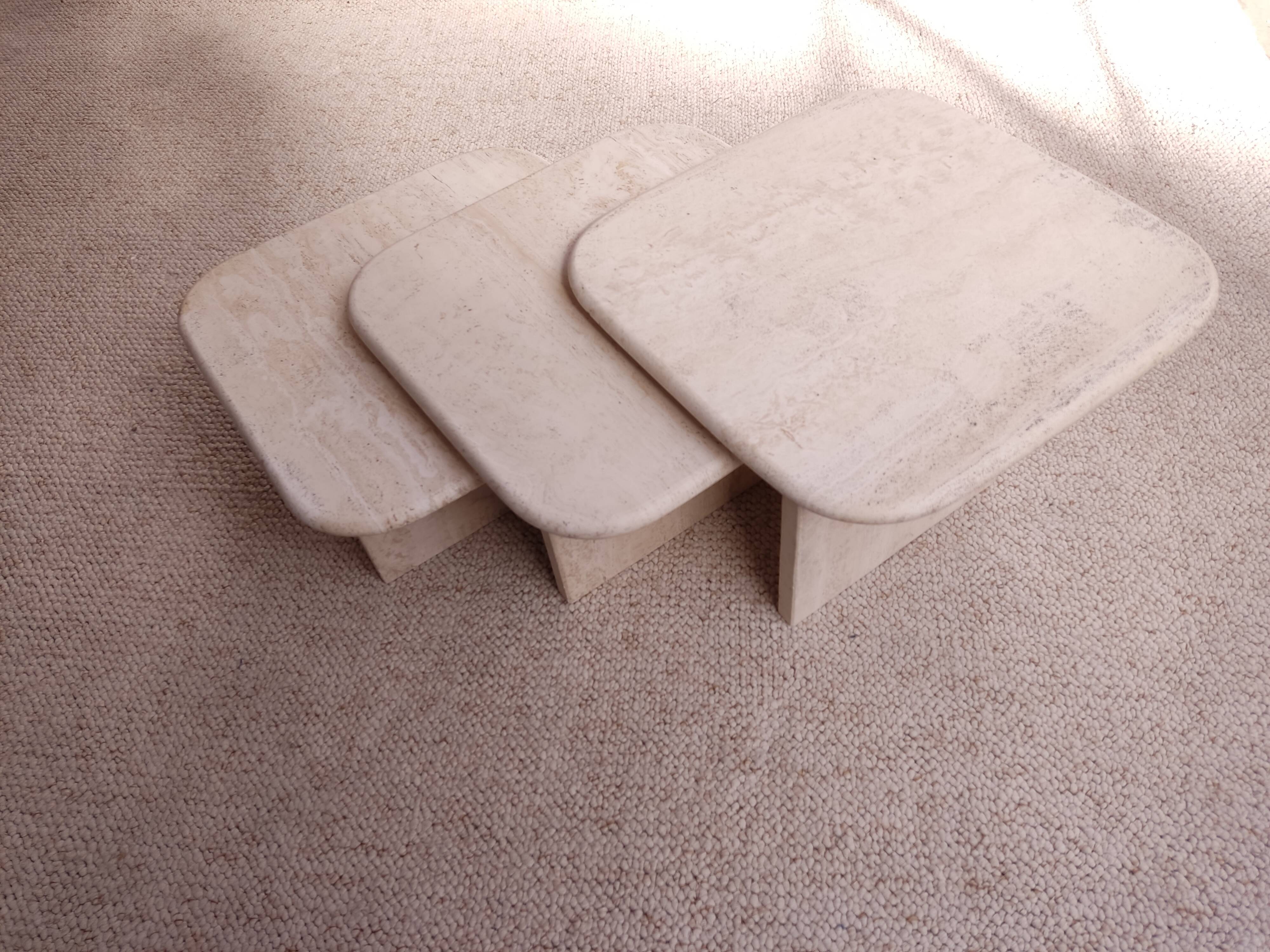 3 travertine trundle tables 1970