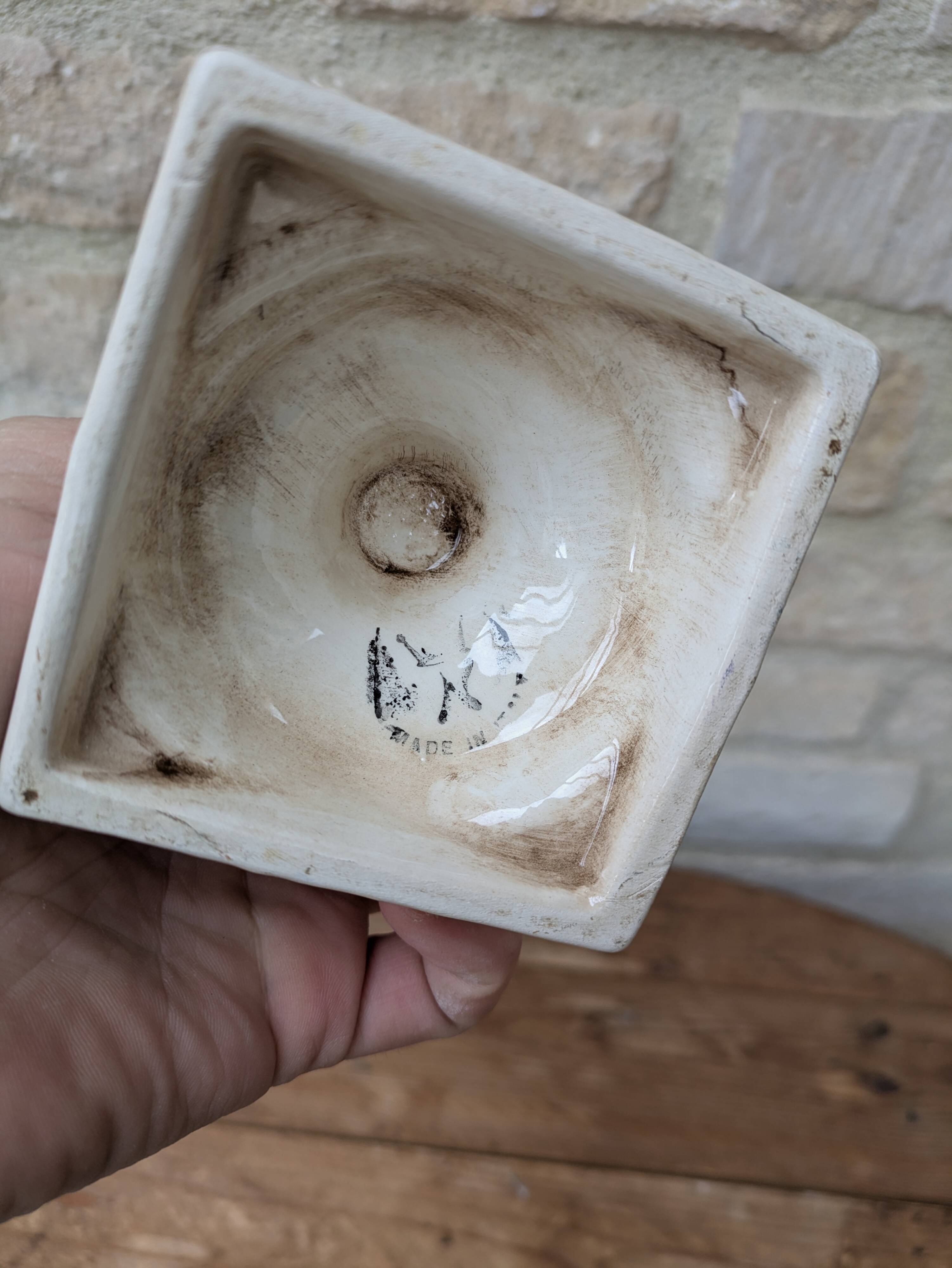 Antique Italian ceramic vase in slip style with rose decoration