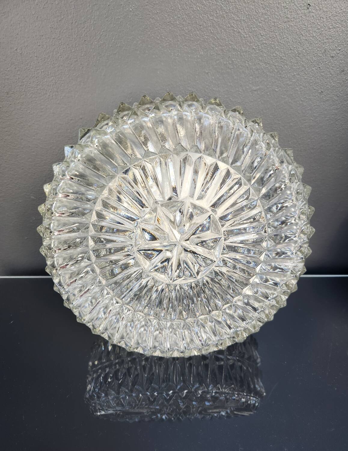 Vintage glass ceiling light with diamond-shaped cutouts