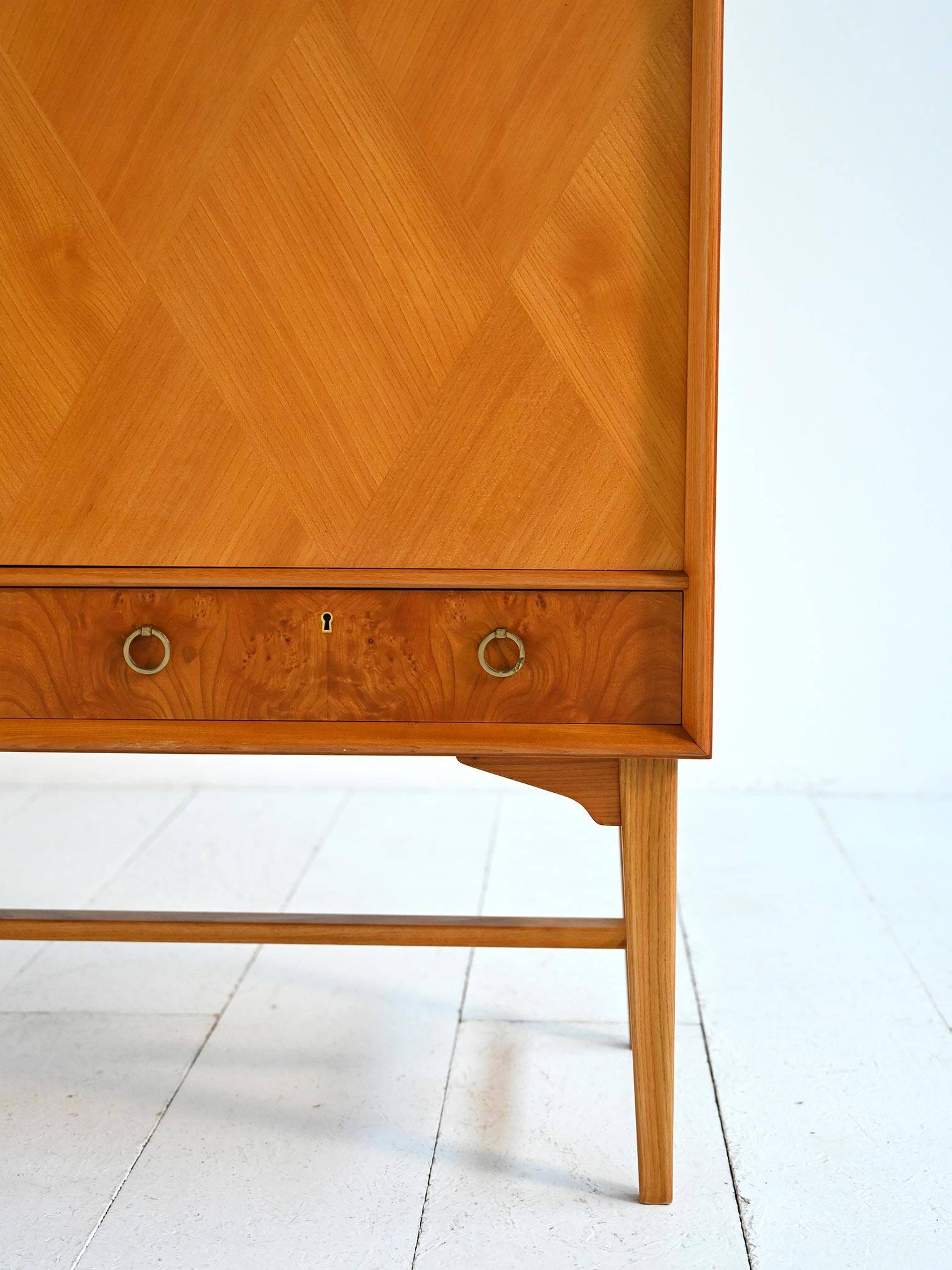 Elm and root veneer cabinet by AB Seffle Möbelfabrik, 1950s