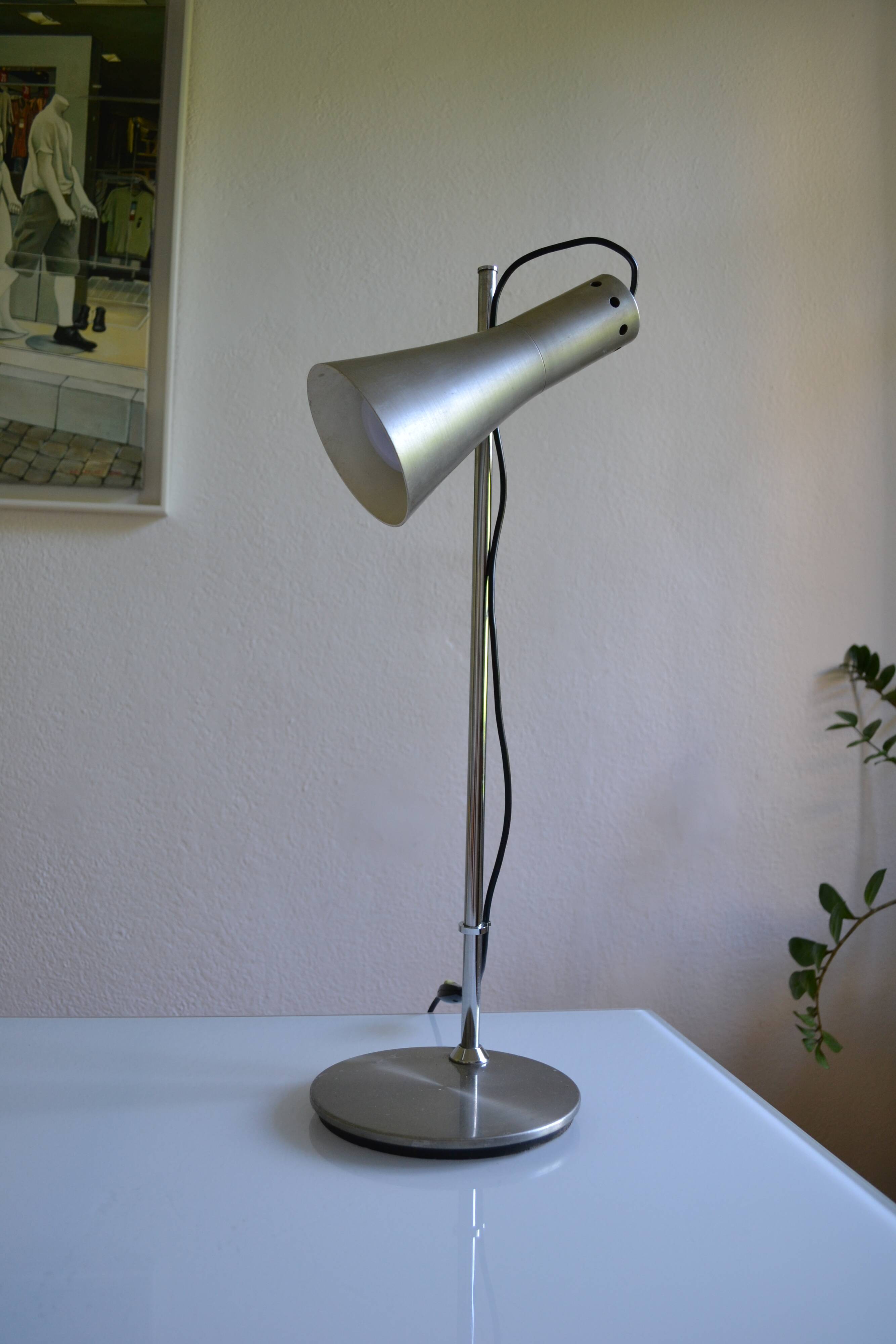 Brushed aluminium and chrome metal desk lamp 70's 1970