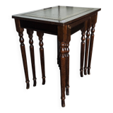 Set of three nesting tables with leather top