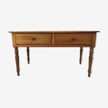Old farmhouse table louis Philippe style in solid cherry with turned feet.