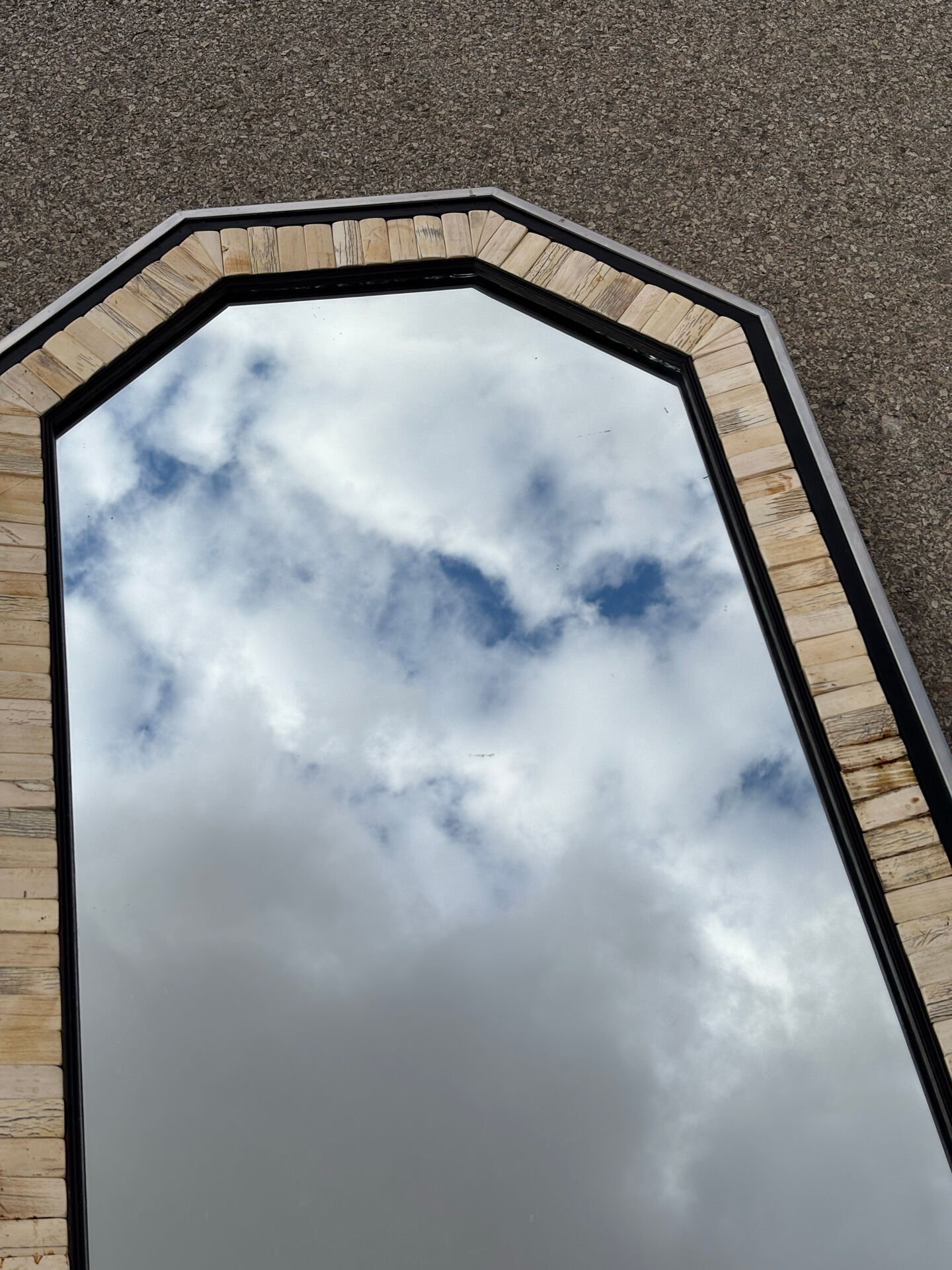 Blackened wood, metal and bone mirror by Anthony Redmile – London, 1970