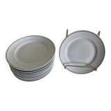 12 white porcelain plates with silver edging