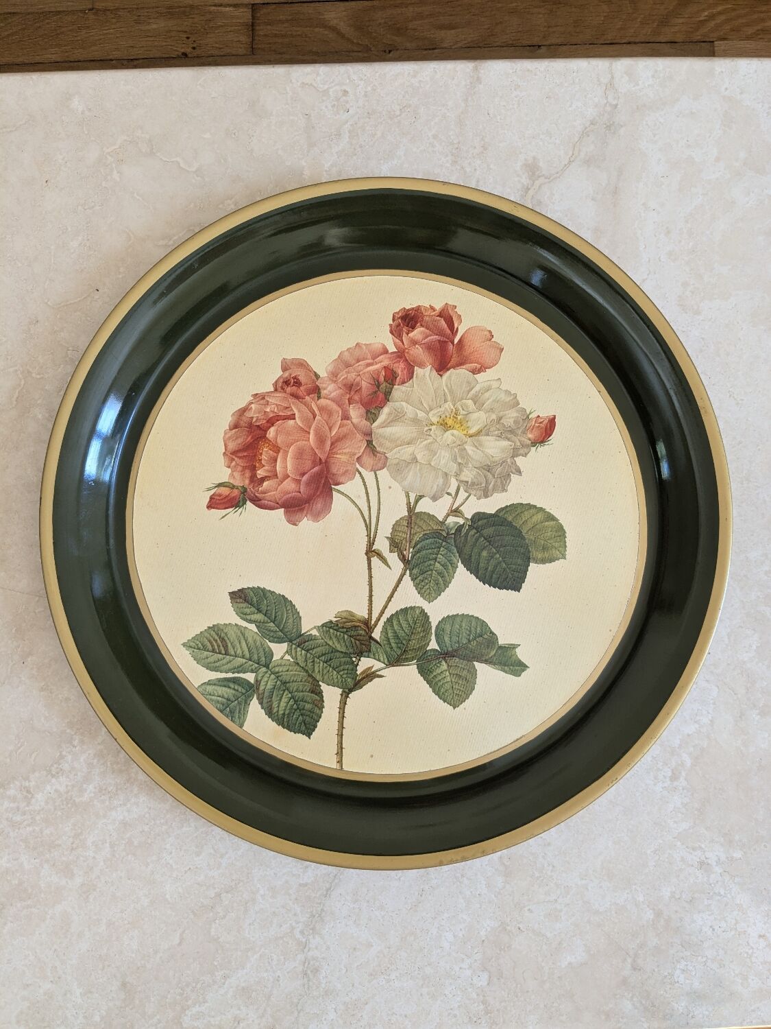Plateau métal décor floral