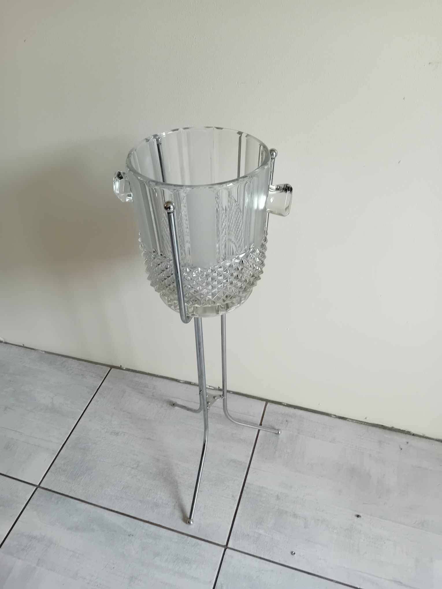 Large Champagne bucket in pressed molded glass and its support.