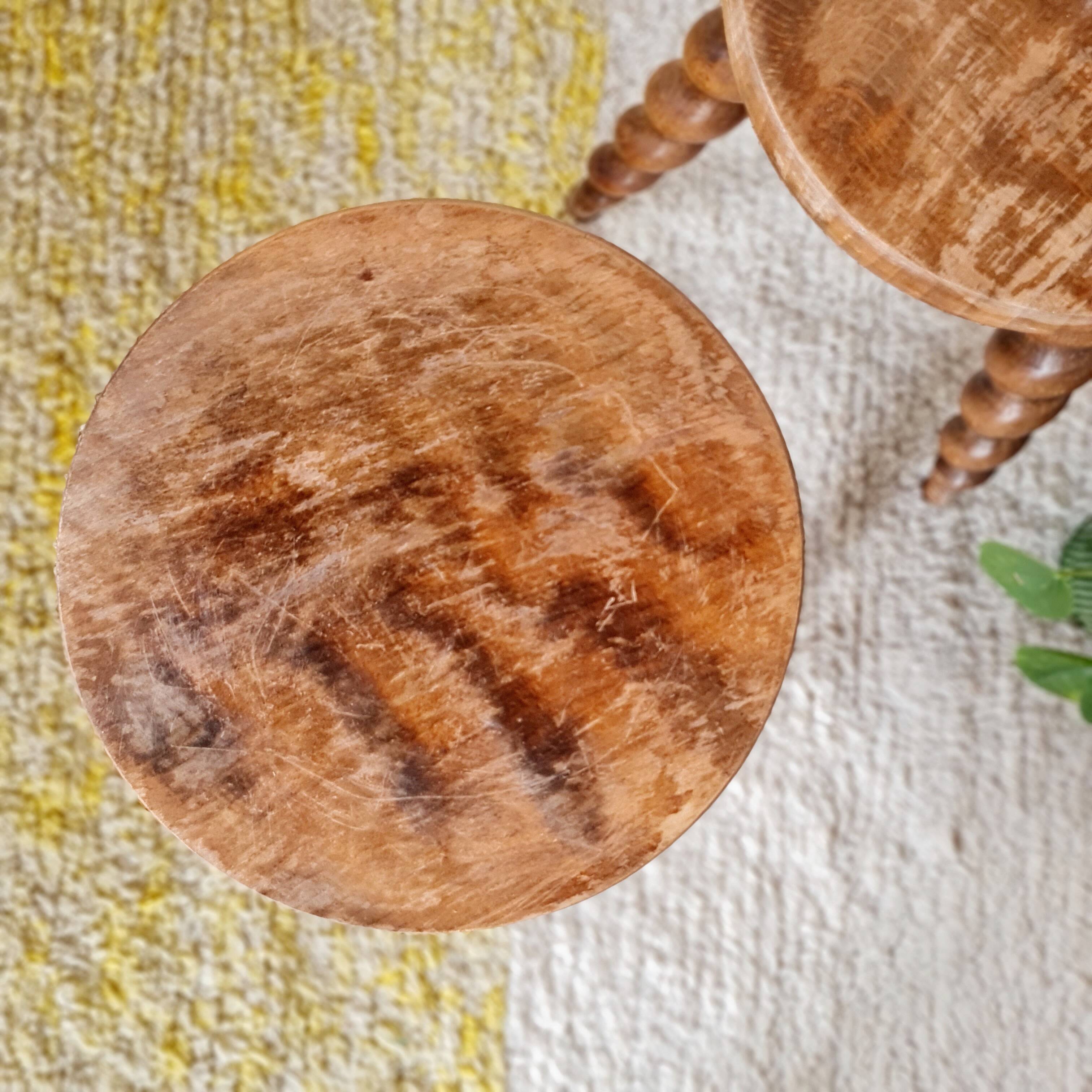 Pair of modernist antique farm stools - bedside tables