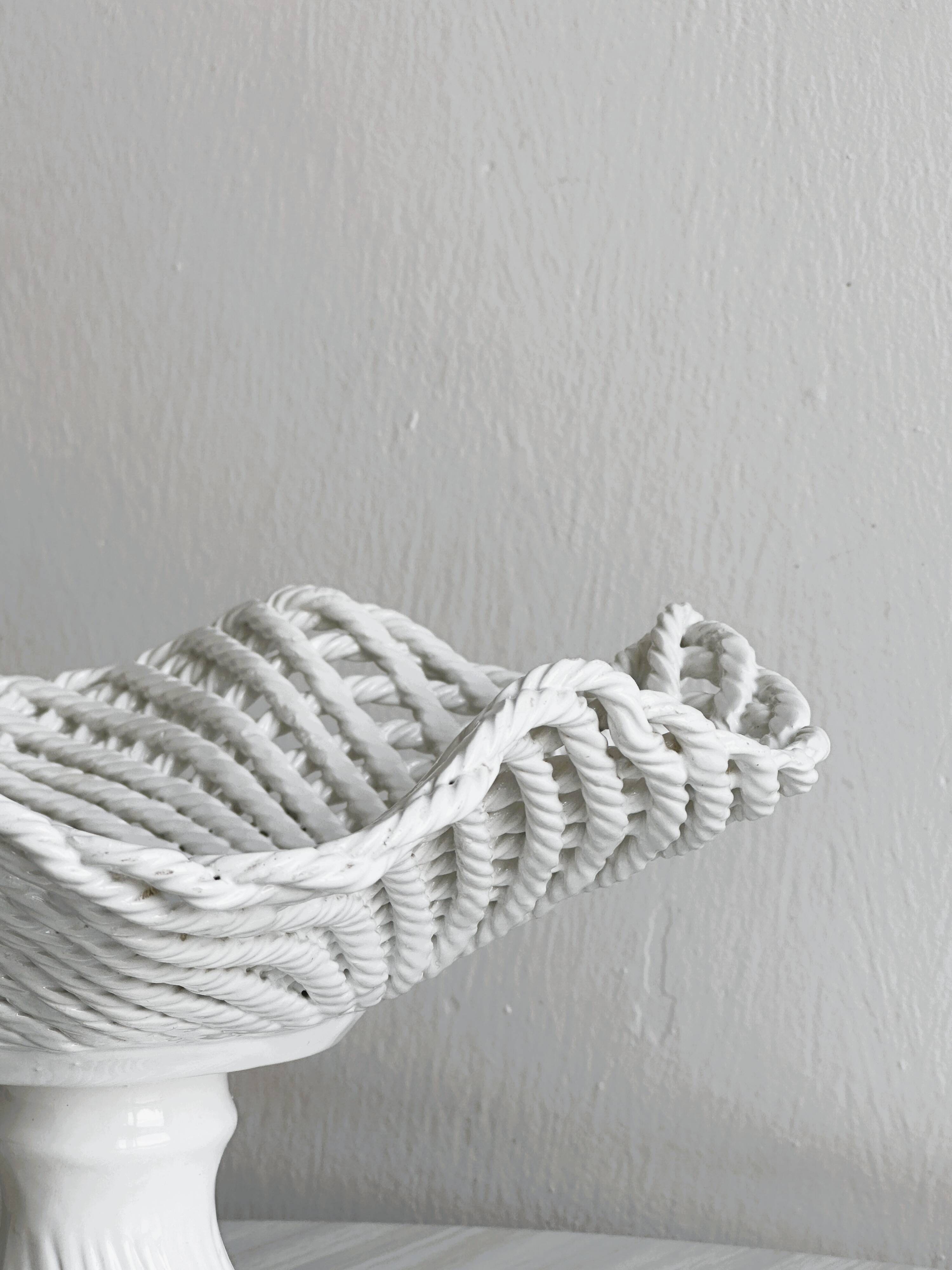 Openwork white porcelain fruit basket