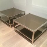 Pair of large side tables in chrome and bronze mirrors