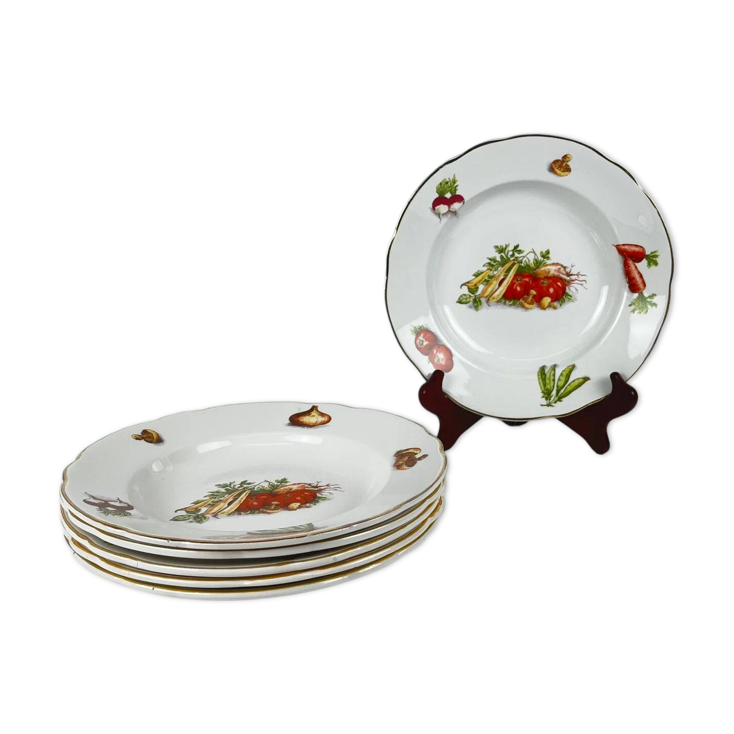 Set of 6 KG Lunéville "Le Potager" soup plates, 1950/70