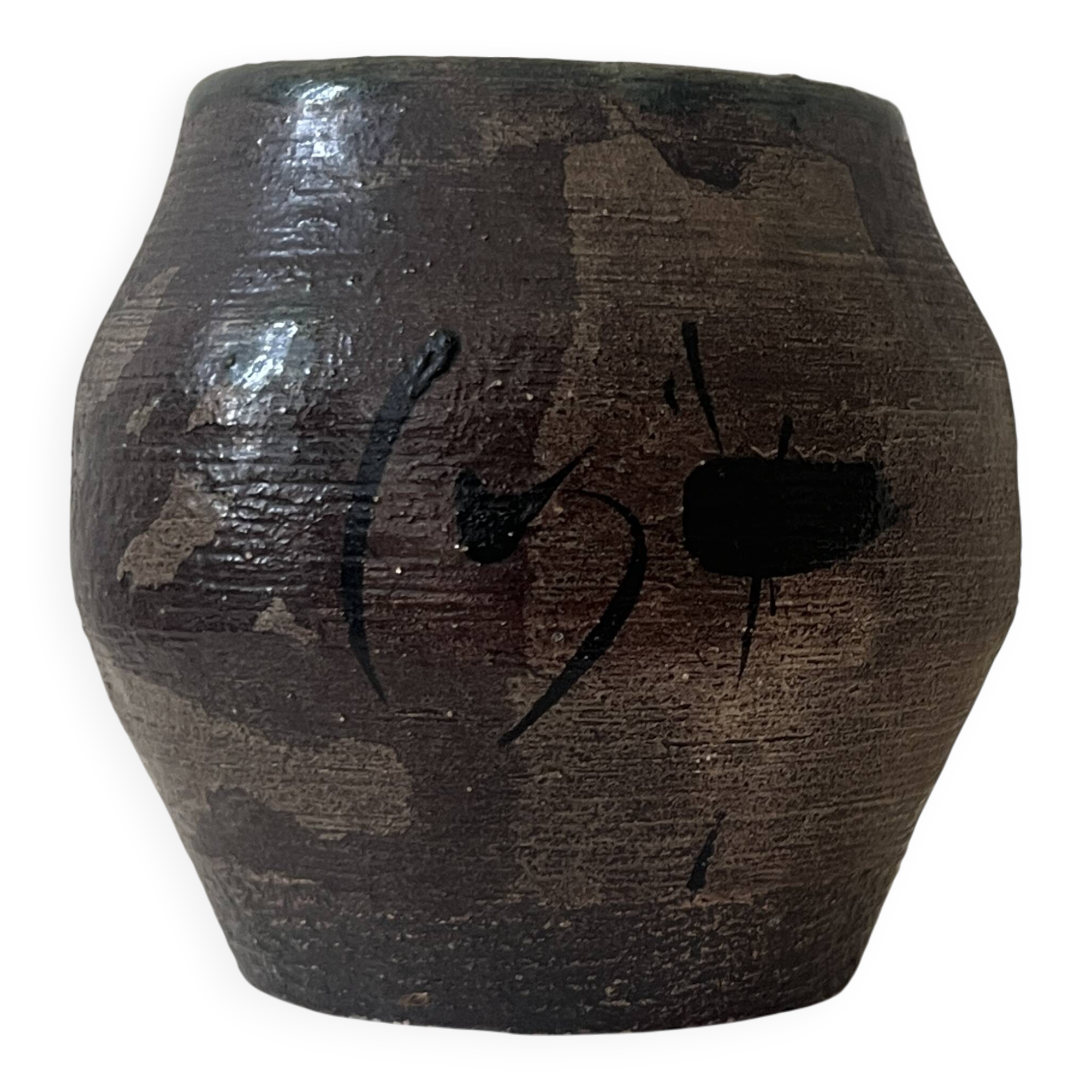 Vase céramique d'atelier en gres à décor abstrait et signé